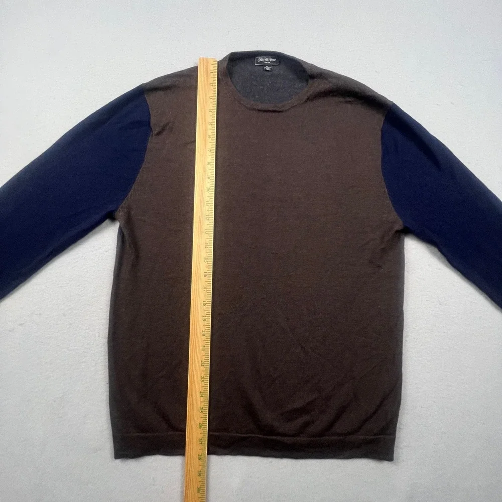 Saks Fifth Avenue Sweater Mens XL Brown Merino Wool Colorblock Crewneck Pullover